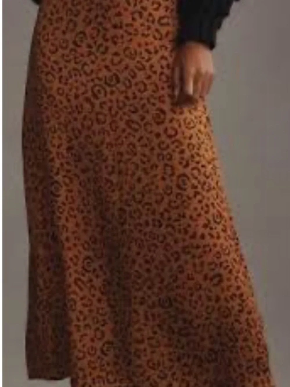 FARM Rio Brown Leopard Satin Midi Skirt